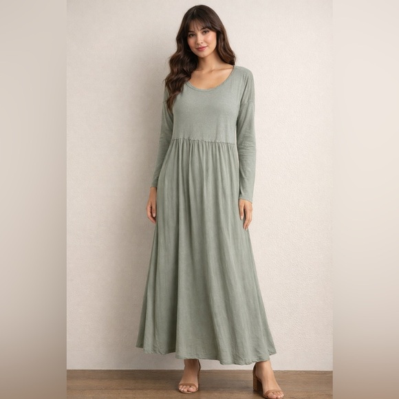 Free People Dresses & Skirts - Free People Beach Oversized Sage Green Maxi Dress Long Sleeve Boho LG